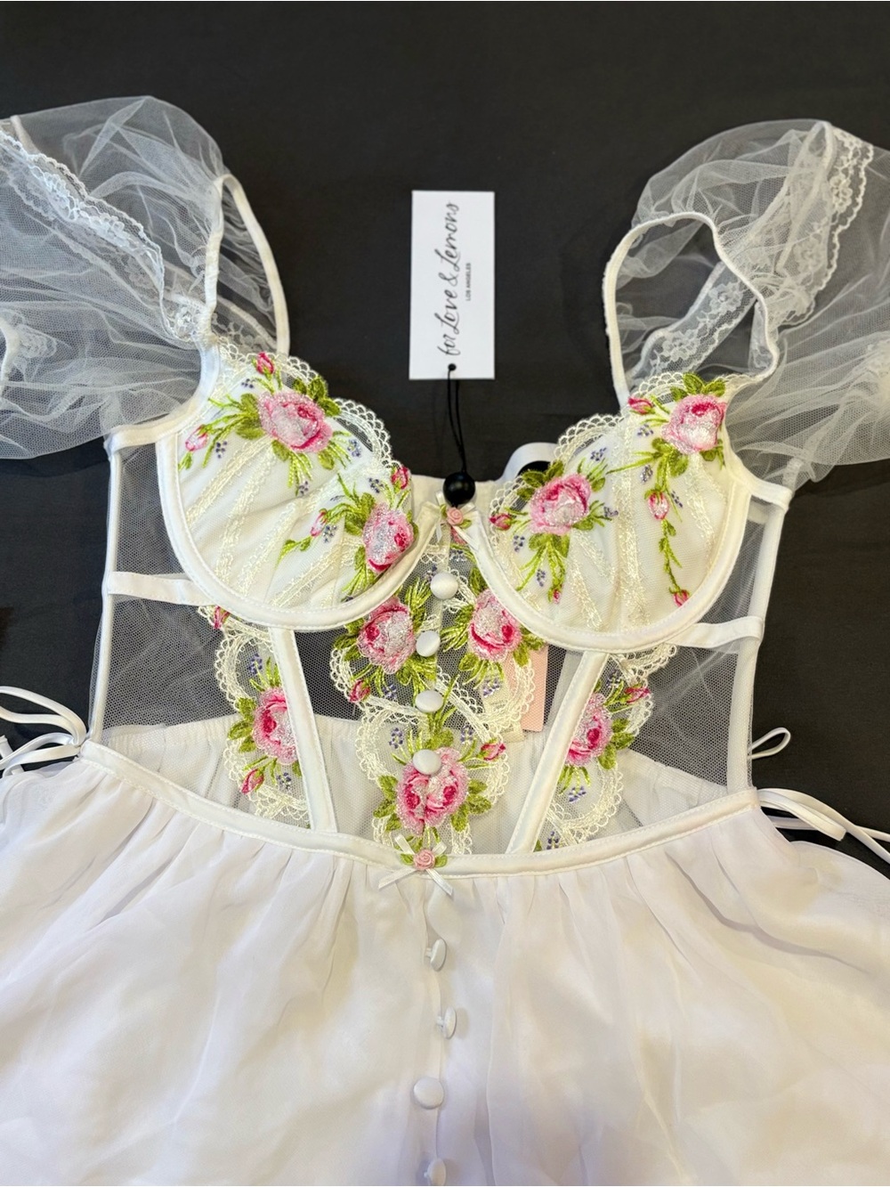 For love and lemons Ivory Floral Embroidered Chemise